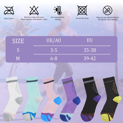 YOMYM 6 Pairs Women Athletic Crew Socks, Running Moisture Sports Socks for Women, Size 5-9