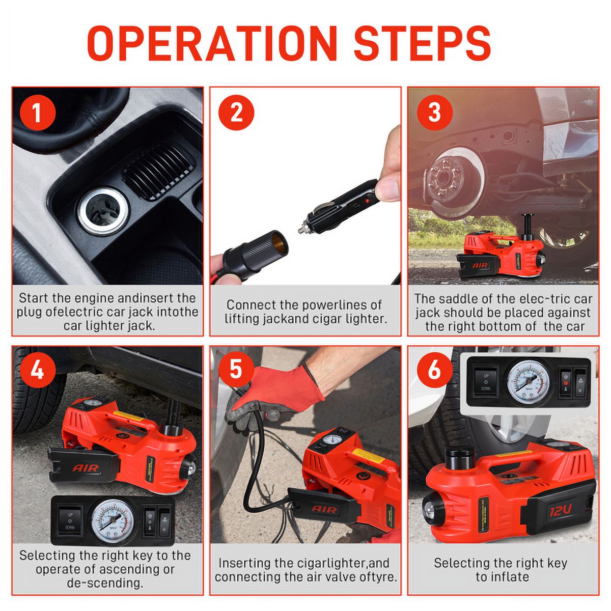 ELTPOWER Electric Car Jack,5 Ton 12V Hydraulic Jack Lift,Built-in Inflatable Pump,and LED Light for SUV MPV Sedan Truck Change Tires Garage Repair