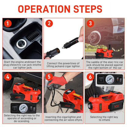 ELTPOWER Electric Car Jack,5 Ton 12V Hydraulic Jack Lift,Built-in Inflatable Pump,and LED Light for SUV MPV Sedan Truck Change Tires Garage Repair