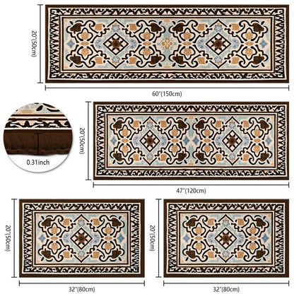 TECHVIDA Kitchen Rugs 4 Piece Set,Non Slip Machine Washable Kitchen Mats,Boho Vintage Abstract Kitchen Carpet for Farmhouse Living Room Hallway