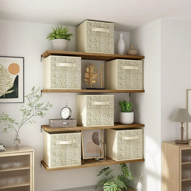 Werseon 12 Inch Storage Cubes with Handle, Set of 6,Foldable Cube Storage Bins, Fabric Storage Boxes for Organizing Closet Bins-Beige
