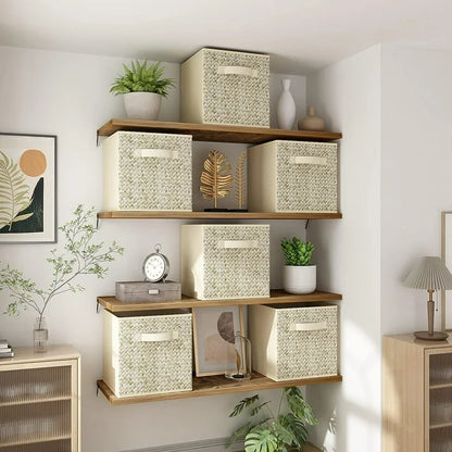 Werseon 12 Inch Storage Cubes with Handle, Set of 6,Foldable Cube Storage Bins, Fabric Storage Boxes for Organizing Closet Bins-Beige