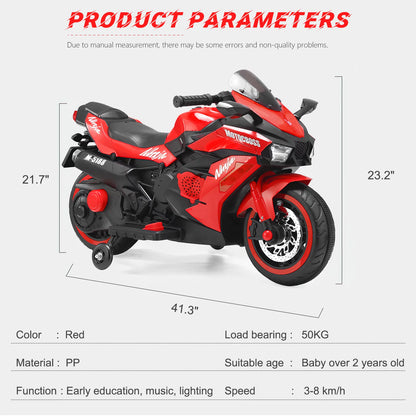 Techvida 12V Kids Electric Motorcycle for Child, Motorcyle for Kids with Bluetooth, LED Lights (Red)