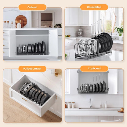 Techvida Expandable Pot Lid Organizer, Pot Lid Rack for Cabinet, Pot and Pan Organizer with 10 Adjustable Compartment
