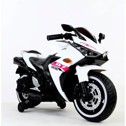 ZOGYMOZ Kids Motorcycle,12V Kids Electric Motorcycle with Training Wheels,Ride On Motorbike, Speed by Hand, Music Function, Max Load 88LB (White)
