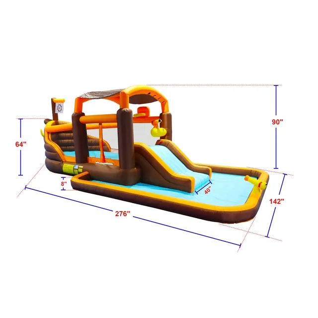 HNH Inflatable Water Slide with Blower Bounce House for Kids with Cruise Ship Design Splash Pool