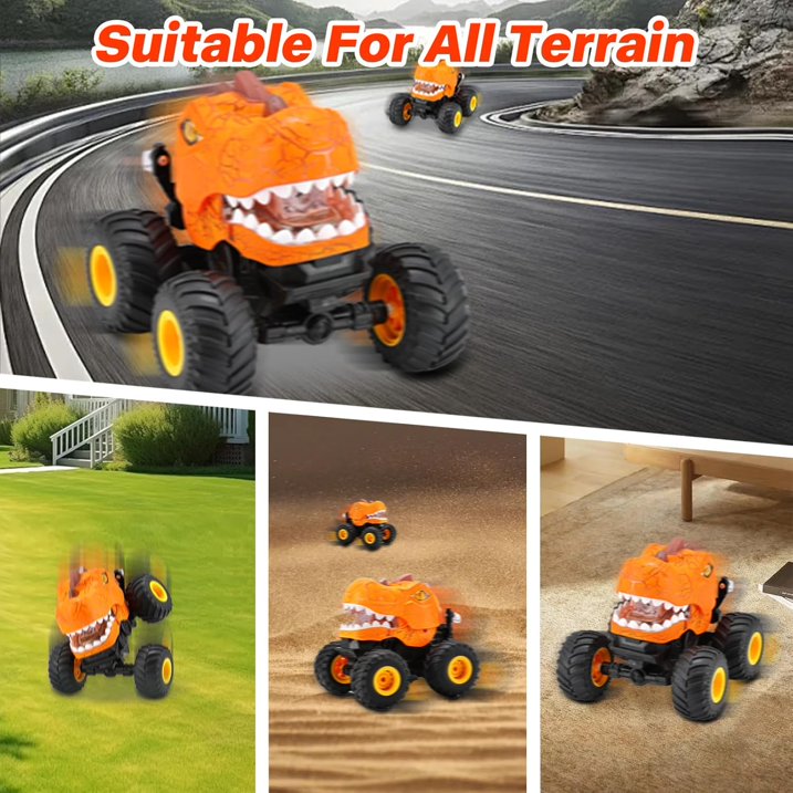 HNH Monster Truck for Kid Xmas Gift, Dinosaur Remote Control Car for Boy 3-12, RC Stunt Car with Spray, Light, All Terrain Dinosaur Toy RC Truck