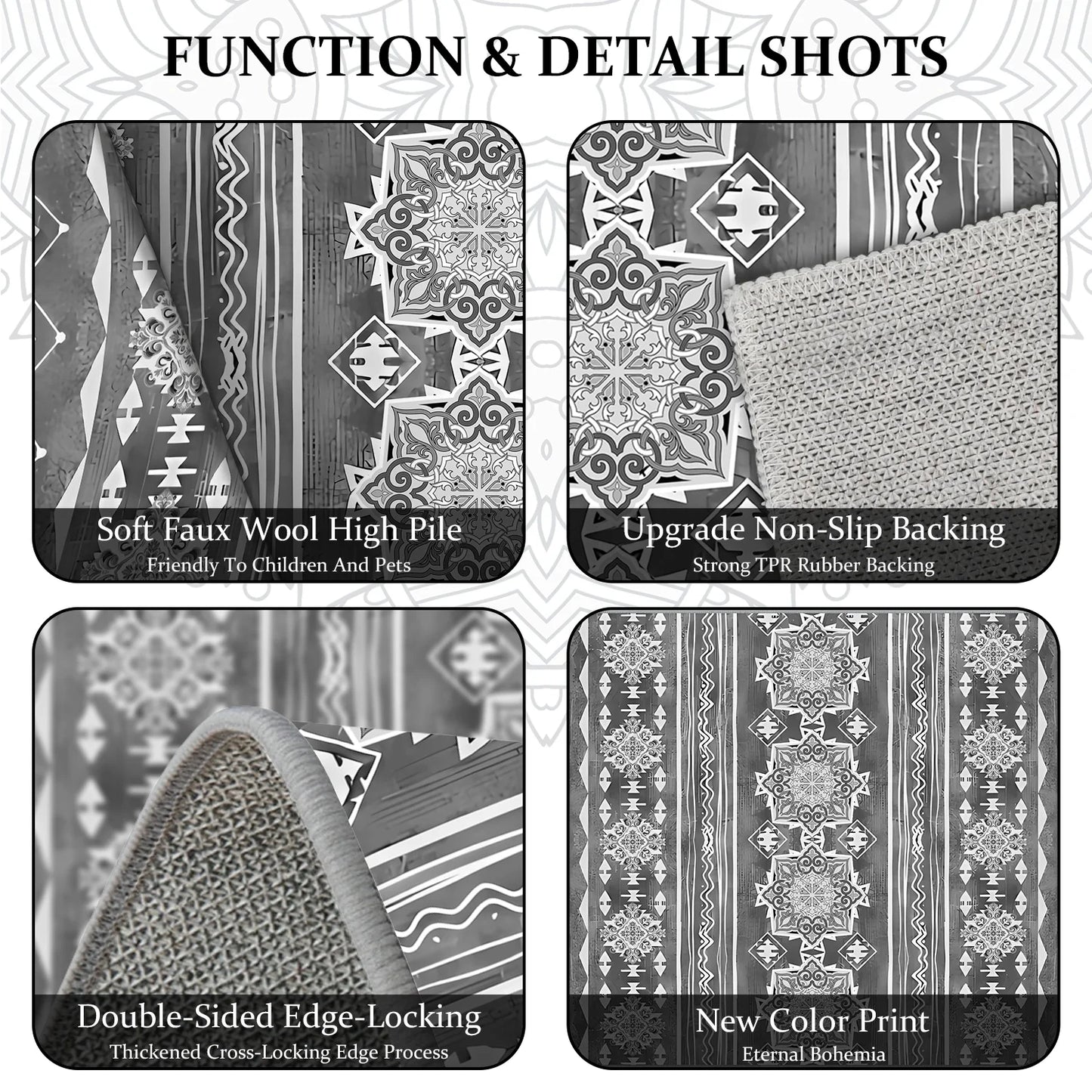 TECHVIDA Gray Kitchen Rug Set 3 Piece,Non Slip Machine Washable Kitchen Mats,Boho Farmhouse Hallway Doormat for Home Decor