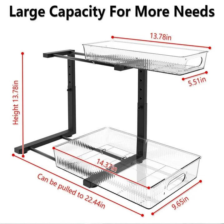 WERSEON 2 Pack Acrylic Under Sink Organizer, 2-Tier Pull Out Bathroom Storage Organizer, Adjuatable Storage Shelf for Pantry Kitchen