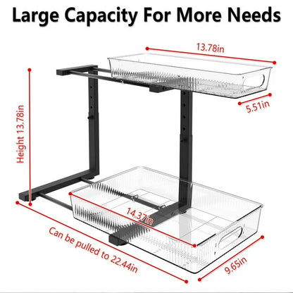 WERSEON 2 Pack Acrylic Under Sink Organizer, 2-Tier Pull Out Bathroom Storage Organizer, Adjuatable Storage Shelf for Pantry Kitchen