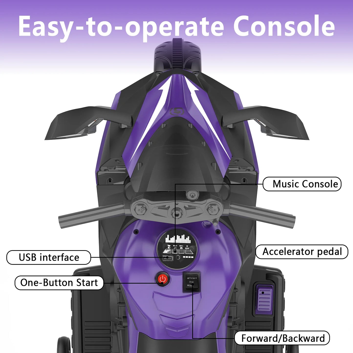 HNH 12V Ride on Toys, Kids Ride on Motorcycle, Electric Motorcycle with Training Wheels, Violet