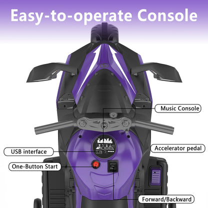 HNH 12V Ride on Toys, Kids Ride on Motorcycle, Electric Motorcycle with Training Wheels, Violet