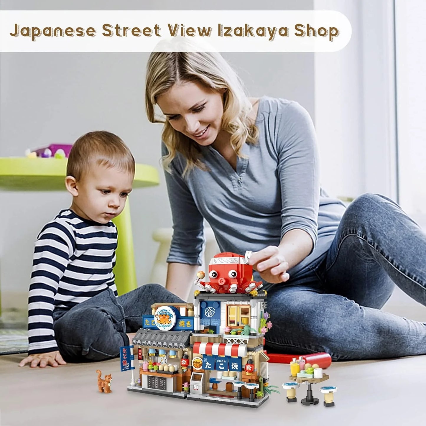 ZOGYMOZ 722 Pcs Mini DIY Building Blocks, Japanese Street View Takoyaki Shop Building Toy Kit,Mini Particle Construction Building Toy for Kid Girl Boy Age 8-16+