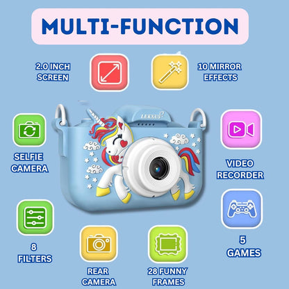 Kids Camera Toys for Girls Age 3-10, Unicorn Kids Digital Camera Toddler Camera with 64GB SD Card,1080P HD Video Camera Children Birthday Gifts-Blue