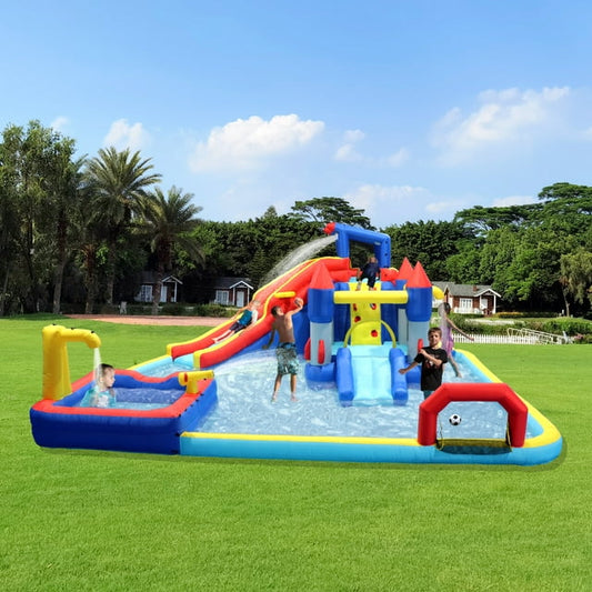 7 in 1 Inflatable Water Slide Kids Bounce House with Splash Pool & Water Gun & Basketball & Climbing Wall & Dual Pools & Soccer