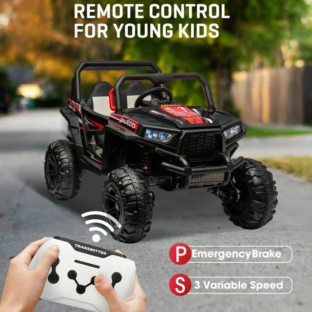 WUBEN 12V 7A Kids Ride On car, Powered Ride on Truck Car with Remote Control, Electric Off-Road UTV Vehicle with Spring Suspension,2 Speeds,Led Lights,Safety Belt,Bluetooth