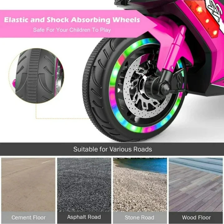 Zogymoz 12V Electric Motorcycle for Girls,Battery Powered Motorcycle Toy Child Dirt Bike, Kids Ride On Motorcycle, Pink