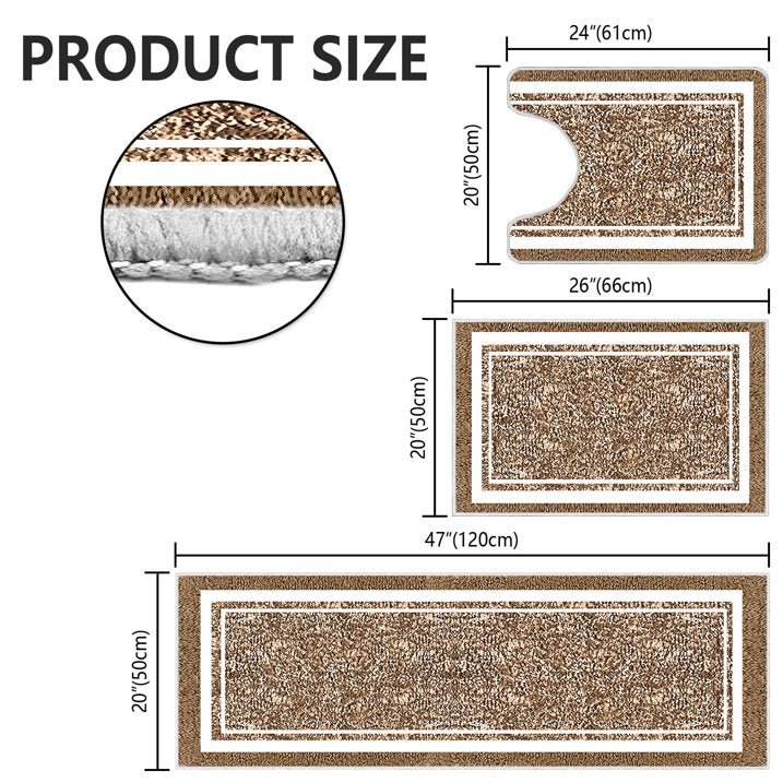 TECHVIDA Bathroom Rugs 3pcs Set,Non-Slip Ultra Soft Bath Rugs,Machine Washable,Water Absorbent,Light Brown
