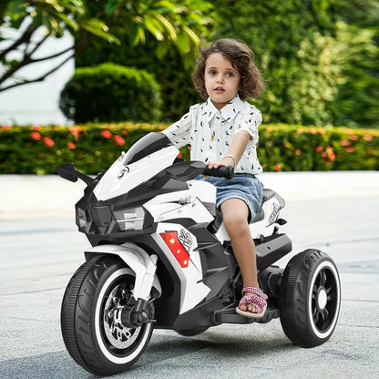 HNH 12V Kids Motorcycle Children Electric Motorcycle 3 Wheels Motorcycle with Bluetooth,White