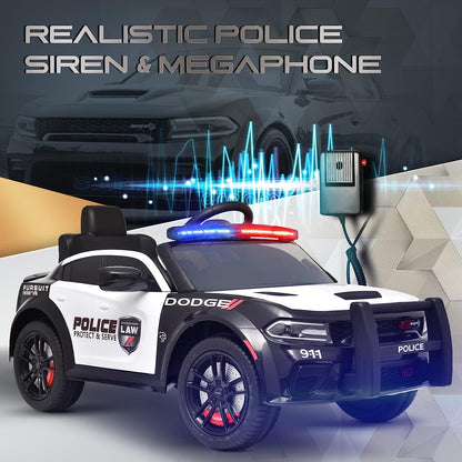 WUBEN 12V V Electric Ride on Car for Kids with Remote Control Licensed Dodge Powered Ride on Police Car for Child, Bluetooth,LED Light