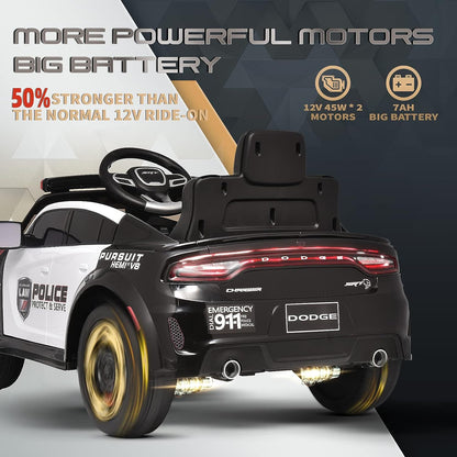 WUBEN 12V V Electric Ride on Car for Kids with Remote Control Licensed Dodge Powered Ride on Police Car for Child, Bluetooth,LED Light