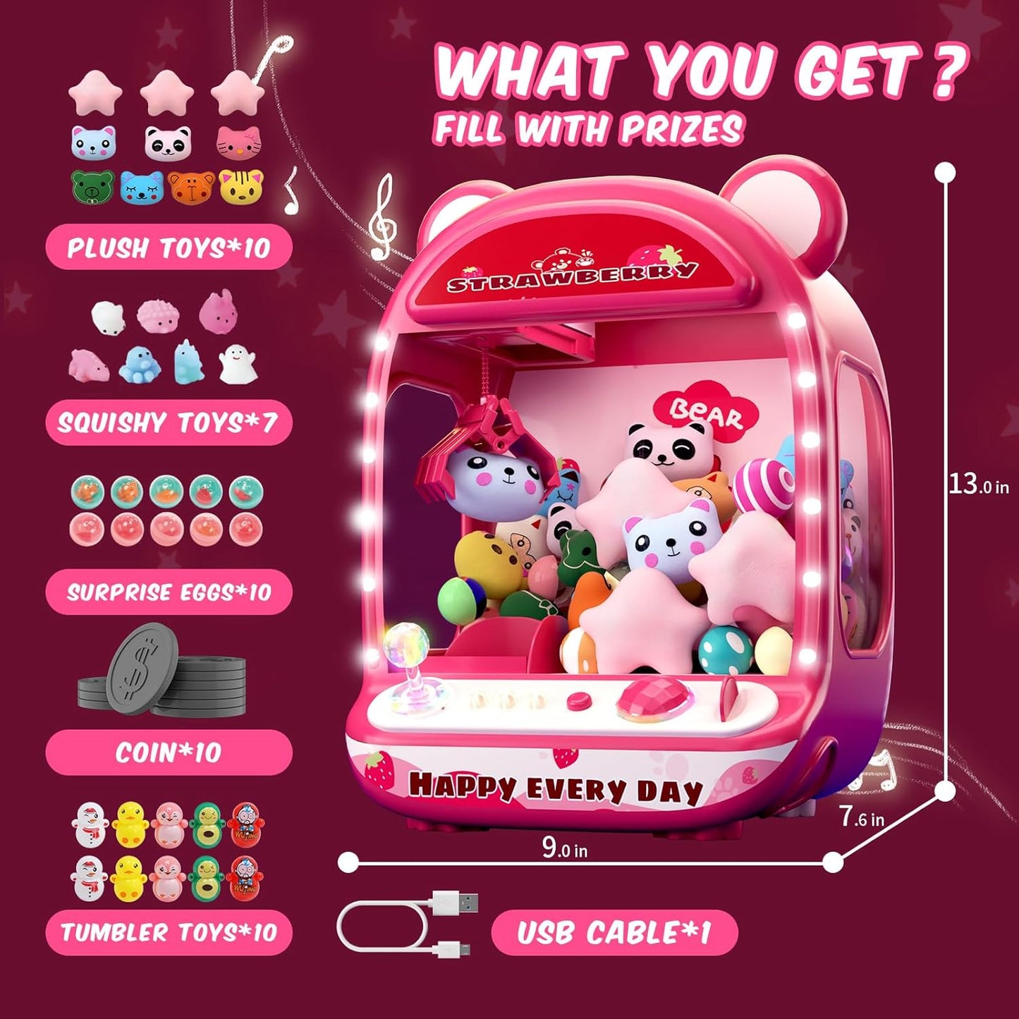 Claw Machine for Kids,Unicorns Toys for Girls Age 6+, Prize Claw Arcade Games Mini Vending Machine with Squishy Fidget Toys,Candy Machine Candy Dispenser Machine,Claw Game Machine,Birthday Gifts