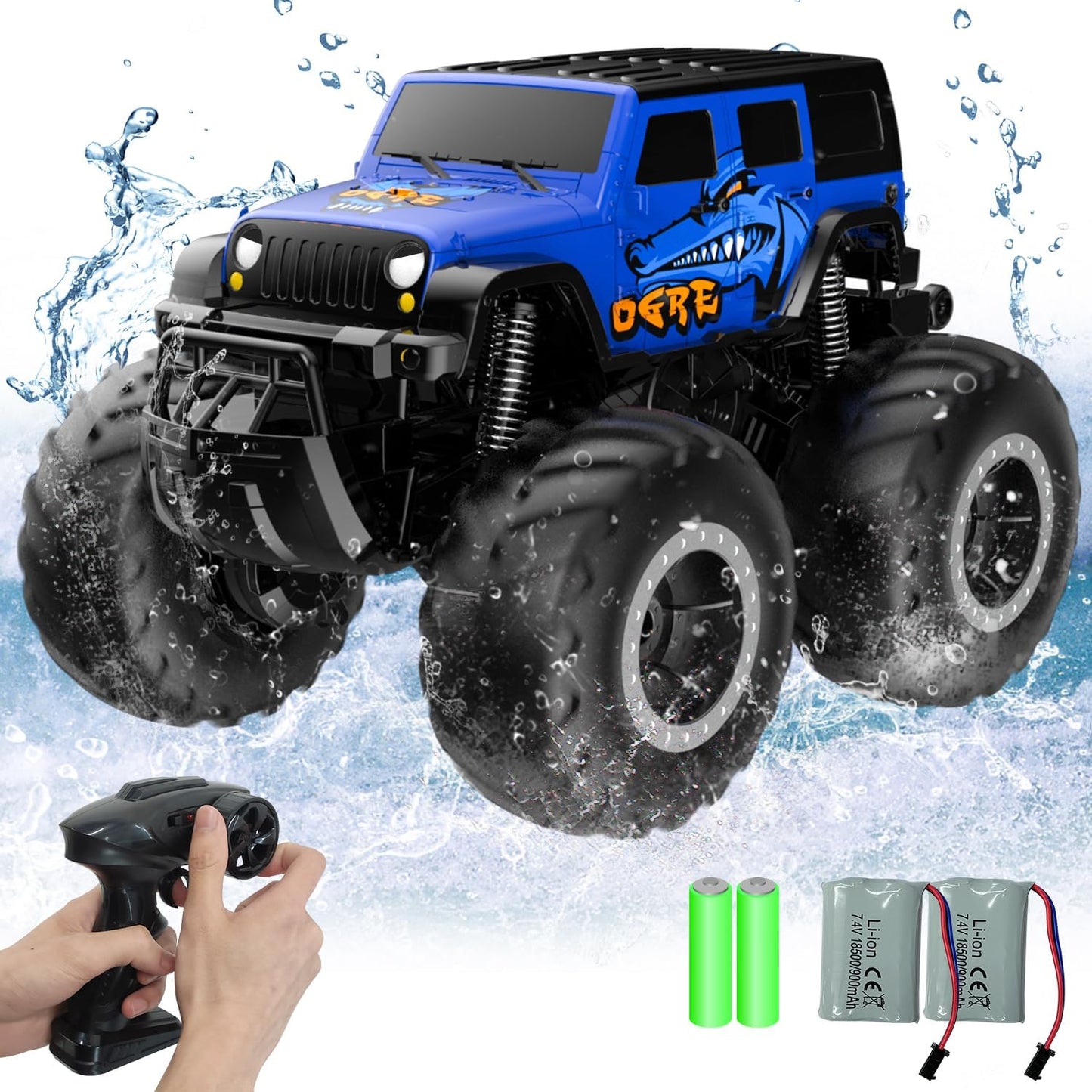 Remote Control Car Toys for Boys 2.4GHz 1:16 All Terrain Off-Road RC Car Waterproof RC Monster Truck Kids Pool Toys Remote Control Boat Gifts for Kids Boys