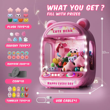 Claw Machine for Kids, Mini Vending Machine with Music, Prize Dispenser Toys for Girls and Boys, Electronic Claw Game Machine for Party Birthdays