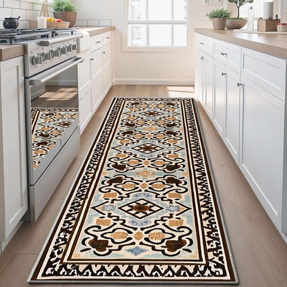 TECHVIDA 2'x8' Hallway Runner Rug Boho,Non Slip Machine Washable Rugs for Hallway Kitchen,Dark Brown