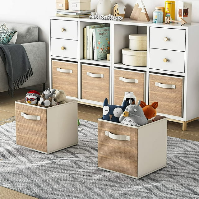 WERSEON Set of 6 Foldable Cube Storage Bins, 11 Inch Closet Organizers Bins and Storage Box-Wood Grain