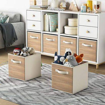 WERSEON Set of 6 Foldable Cube Storage Bins, 11 Inch Closet Organizers Bins and Storage Box-Wood Grain