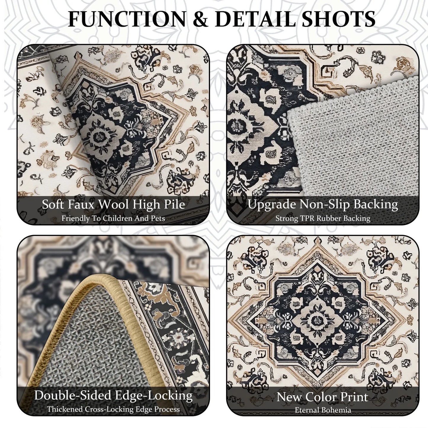 TECHVIDA Kitchen Rugs 3 Piece Set,Non Slip Machine Washable Kitchen Mats,Boho Vintage Abstract Kitchen Carpet for Farmhouse Living Room Hallway
