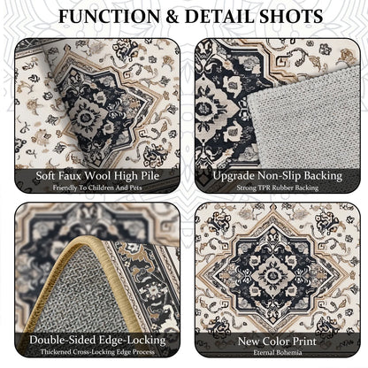 TECHVIDA Kitchen Rugs 3 Piece Set,Non Slip Machine Washable Kitchen Mats,Boho Vintage Abstract Kitchen Carpet for Farmhouse Living Room Hallway