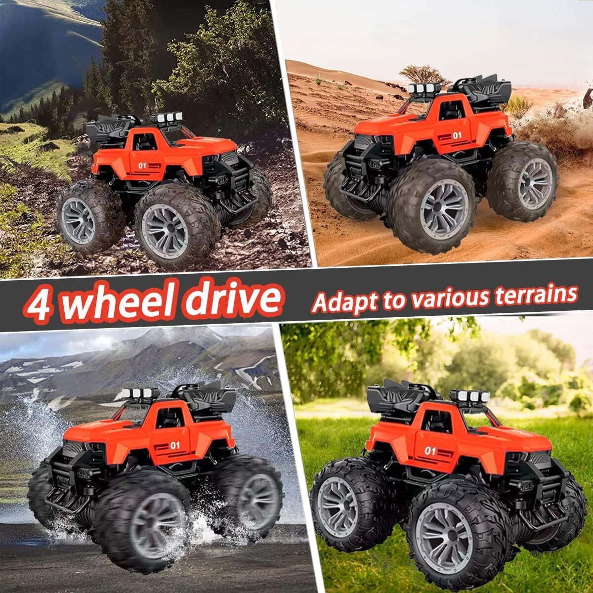 Remote Control Car, 4WD RC Monster Truck for Boys Girls, 70+ Mins Playtime, 2 Batteries,Red