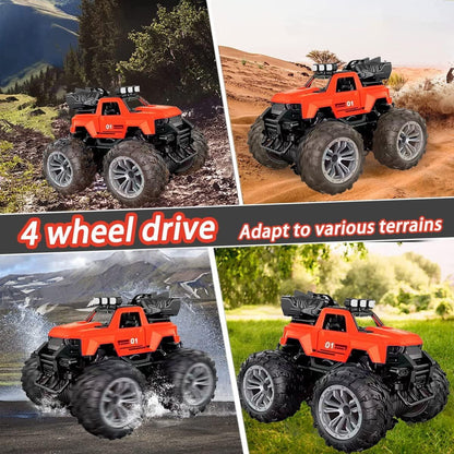 Remote Control Car, 4WD RC Monster Truck for Boys Girls, 70+ Mins Playtime, 2 Batteries,Red