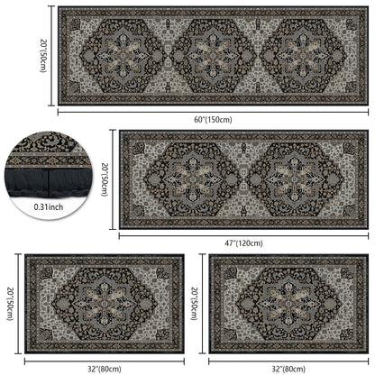 TECHVIDA Kitchen Rugs 4 Piece Set,Non Slip Machine Washable Kitchen Mats,Boho Vintage Abstract Kitchen Carpet for Farmhouse Living Room Hallway