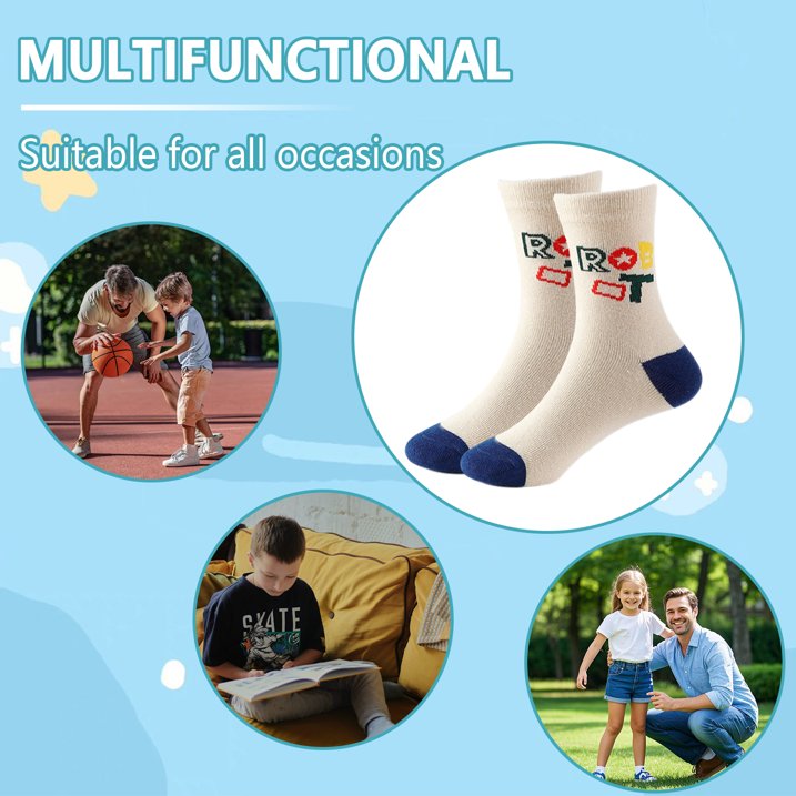 YOMYM Boys Crew Socks, Athletic Half Cushioned Calf Socks Casual School Socks For Big Little Kids 8-12 Years Old 5 Pairs