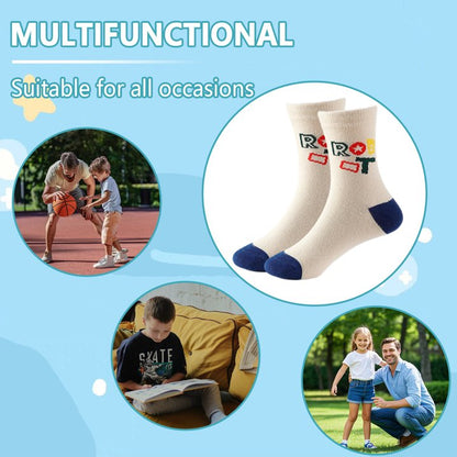 YOMYM Boys Crew Socks, Athletic Half Cushioned Calf Socks Casual School Socks For Big Little Kids 8-12 Years Old 5 Pairs