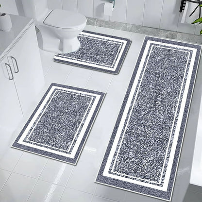 TECHVIDA Bathroom Rugs 3pcs Set,Non-Slip Ultra Soft Carpet,Bath Rugs,Water Absorbent,Machine Washable,Dark Grey