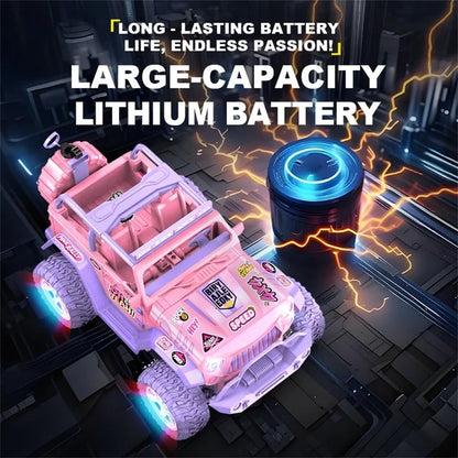 HNH 1:16 Remote Control Car for Kids, Pink Monster Truck with DIY Sticker, Colorful Wheel Light, Spray, Off Road Trucks for Girl Age 4-12 Birthday Gift