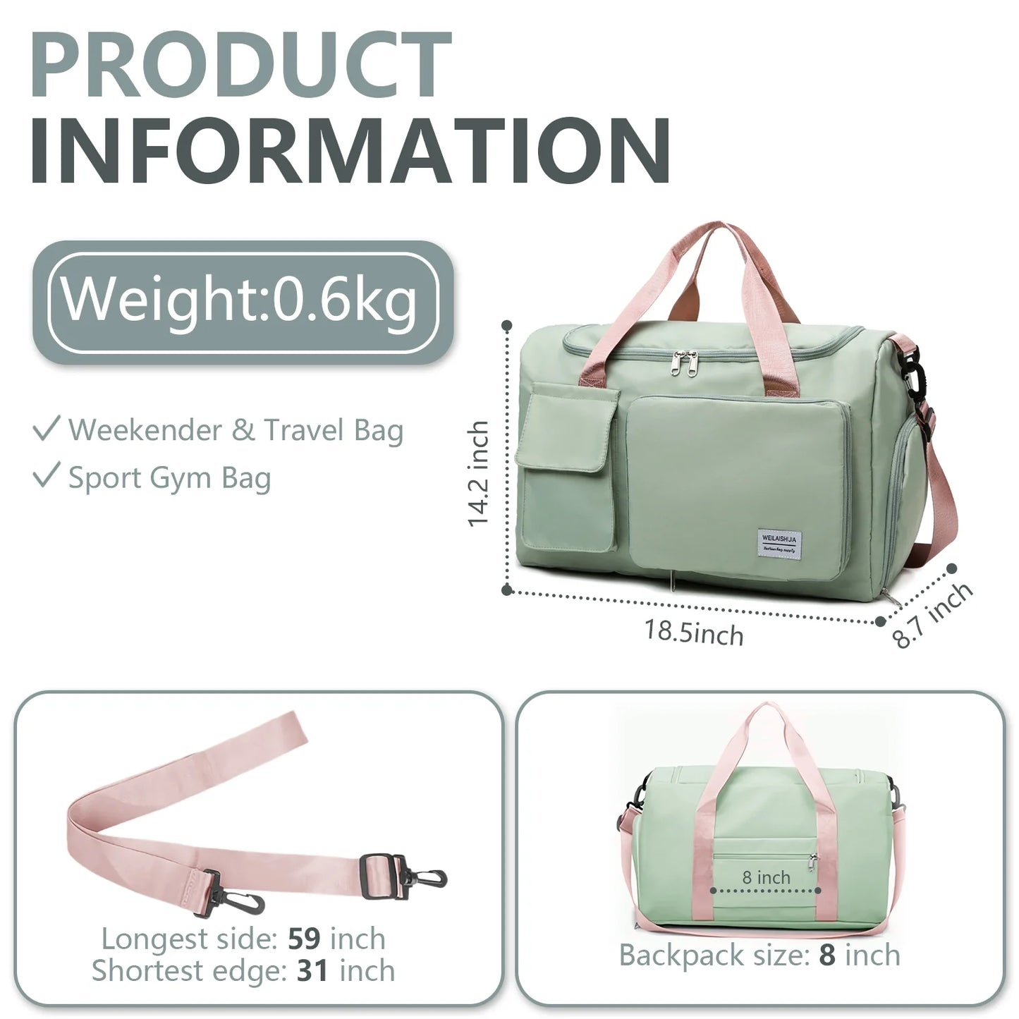 YOMYM Travel Duffle Bag Carry on Weekender Bag with Shoe Compartment Small Gym Bag for Women