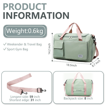 YOMYM Travel Duffle Bag Carry on Weekender Bag with Shoe Compartment Small Gym Bag for Women