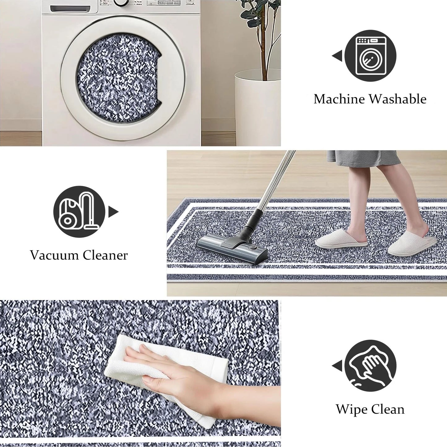 TECHVIDA Bathroom Rugs 3pcs Set,Non-Slip Ultra Soft Carpet,Bath Rugs,Water Absorbent,Machine Washable,Dark Grey