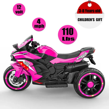 Zogymoz 12V Electric Motorcycle for Girls,Battery Powered Motorcycle Toy Child Dirt Bike, Kids Ride On Motorcycle, Pink