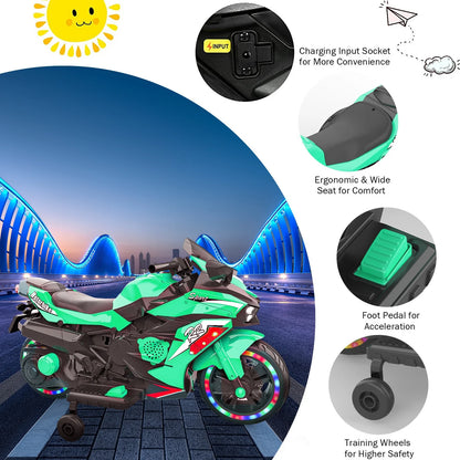 Cheelom 12V Kids Ride on Motorcycle, 2 Wheels Motorbike for Kids with Training, Lights,Music Green