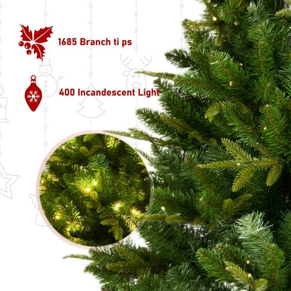 Cheelom 7.5ft Artificial Full Pre-Lit Christmas Tree Green PVC Xmas Trees with 1685 Branch Tips and 400 Warm LED Lights Clearance Sale