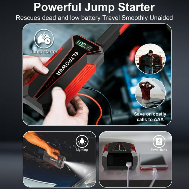 ELTPOWER 20000mAh Car Battery Jump Starter for Up to 9L Gas 7L Diesel, 2000A Peak Auto Car Jump Starter with LED and USB Quick Charge 3.0