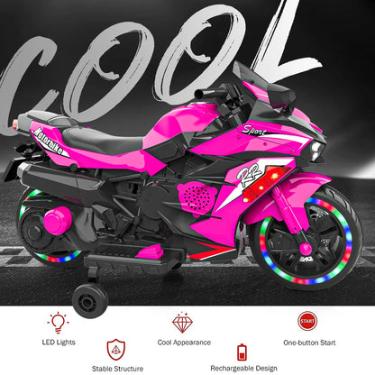Cheelom 12V Kids Ride on Motorcycle, 2 Wheels Motorbike for Kids with Training, Lights, Music Pink