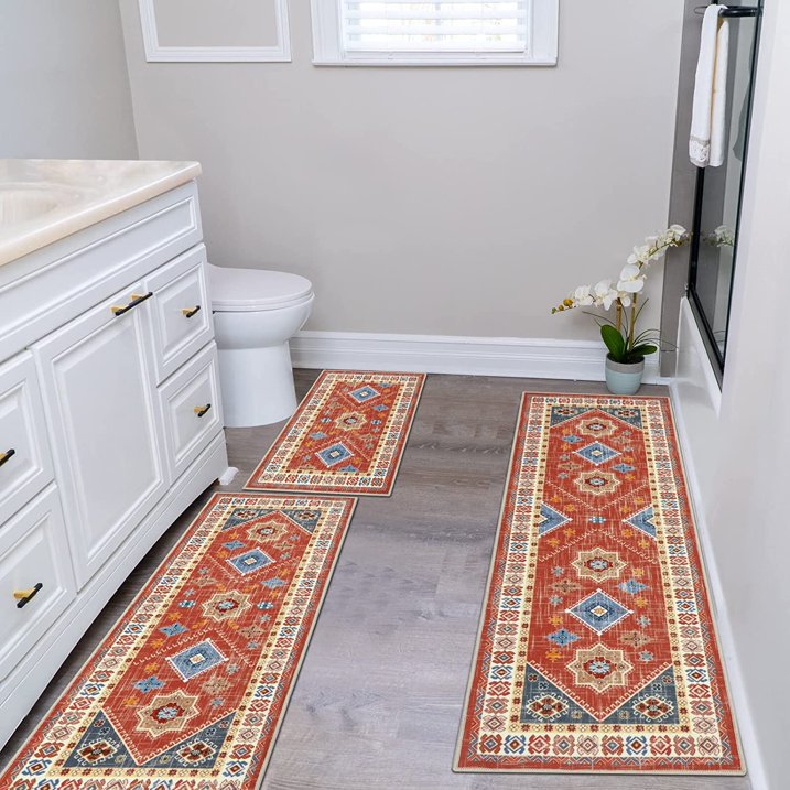 TECHVIDA Boho Kitchen Rug Sets 3 Piece with Runner Non Slip Kitchen Rugs and Mats Washable Kitchen Mats for Floor Thick Kitchen Floor Mat Carpet Runner Rugs for Hallway Laundry Holiday Decor