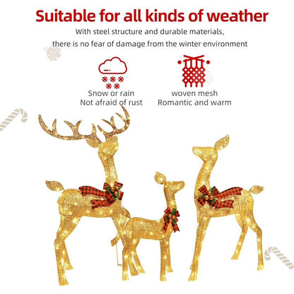 5Ft Lighted Christmas Deer 3 Set with 210 Lights, Large Outdoor Yard Reindeer Holiday Decoration,Lighted Deer Set for Indoor Christmas Decor